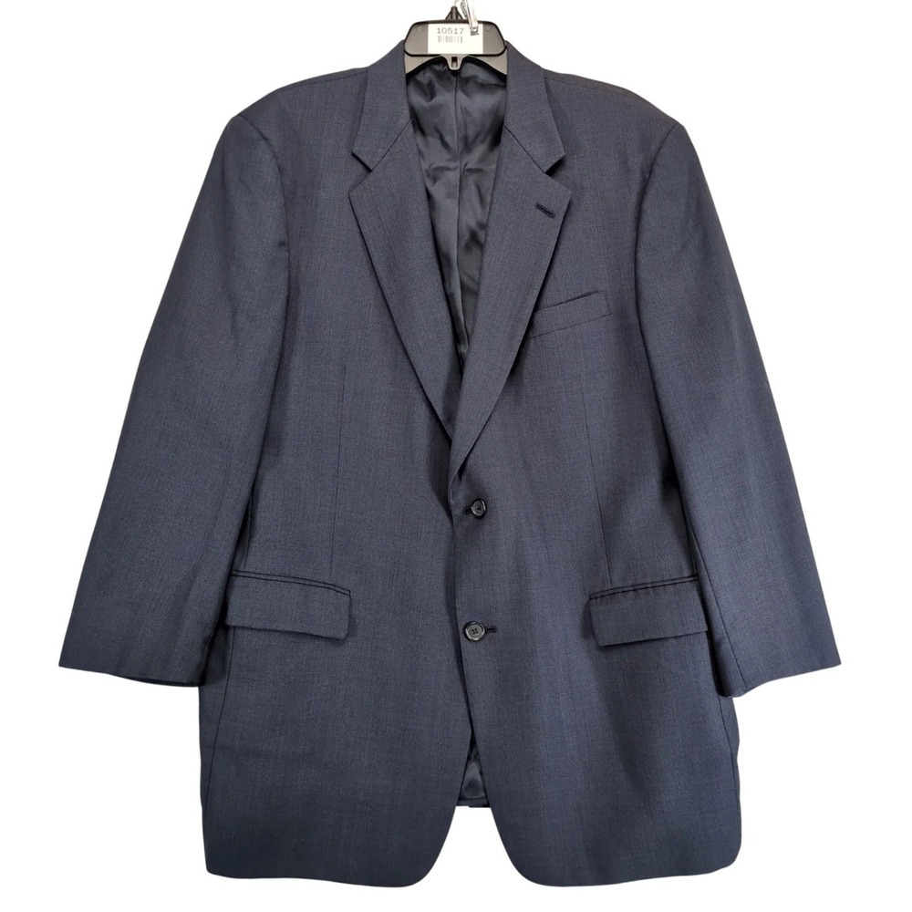 Vintage Hart Schaffner Marx Navy Sport Coat Mens 44R Worsted Wool Blazer USA 90s